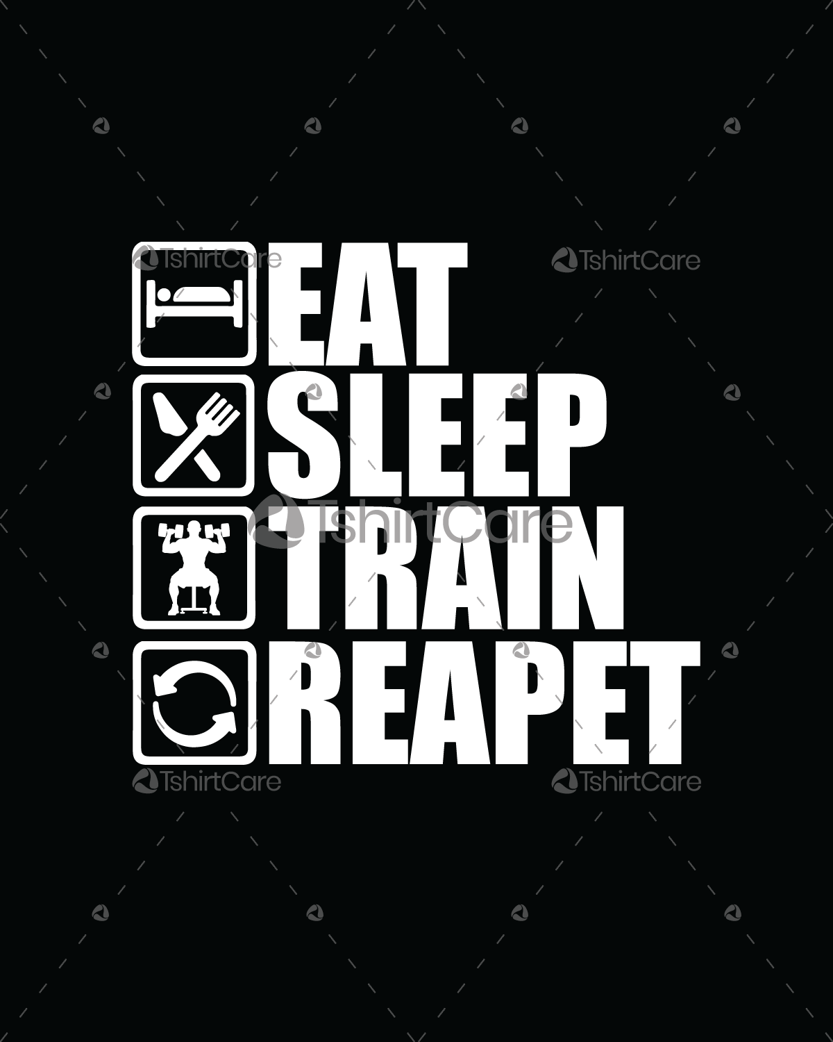 EAT SLEEP TRAIN REPEAT FUNNY T-SHIRT Body Building Weights Gym Training Tee 